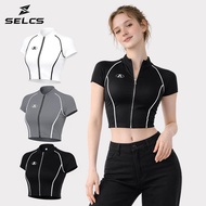 SELCS Women's Round Neck Zip Crop Tops Sports Short T-Shirts Korean Models Bike Retro Casual Style Y