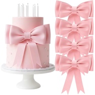 4 pek Hiasan Kek Berbentuk Riben Merah Jambu, Riben EVA Besar untuk Kek Hari Jadi, Kek, Kek Cawan, d