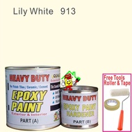 LILY WHITE 913 ( 1L EPOXY PAINT , FREE TOOLS ROLLER AND TAPE ) HEAVY DUTY FOR FINISH TILES / CERAMIC / CEMENT FLOOR / EXTERIOR &amp; INTERIOR PAINT