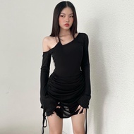 Black DRAWBAND BODY DRESS SET 2 Piece