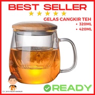 Gelas Cangkir Teh Tea Cup Mug Dengan Saringan Infuser Tea Filter Kaca