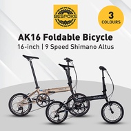 AK16 Foldable Bicycle | 16 Inch 9 Speed Shimano Altus | 10 kg | Black