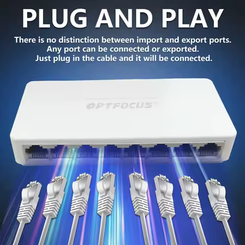 OPTFOCUS 5/8 Port Ethernet Switch Gigabit 100/1000Mbps Desktop Network Switch Full/Half Duplex Mini 
