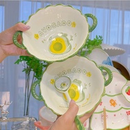 Cute Cute Fun Avocado Double Ear Soup Bowl Ceramic Bowl Bowl Household Eating Cartoon Cute Noodle Bo