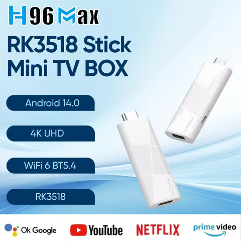 H96 MAX RK3518 Stick White Android 14.0 Mini TV BOX 4K UHD Dongle WiFi 6 BT5.4 Google Voice Assistan