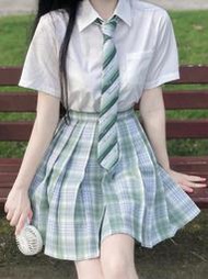 原創正版雪松JK制服套裝格子裙甜美日系學院風短袖夏高腰百褶裙jk