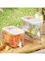 日式帶水龍頭和大容量的冷水壺，可存放在冰箱中，檸檬果汁茶飲料桶，高溫耐用，輕奢冷水壺1入組