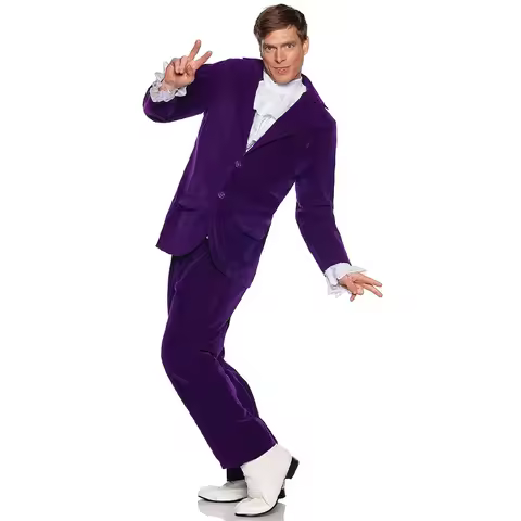 Adult Gigolo Movie Spy Suit Halloween Dress Up Men`s 60s Purple Austin Powers Costume