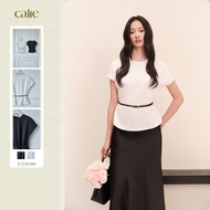 (Late Bloom) High-quality mussel-sleeved silk shirt with belt, elegant and feminine flared design fo
