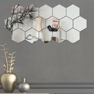 Set of 12 Hexagonal Mirror Silver, Mirror Hexagon Wall Stickers, Acrylic and Self-Adhesive Mirror