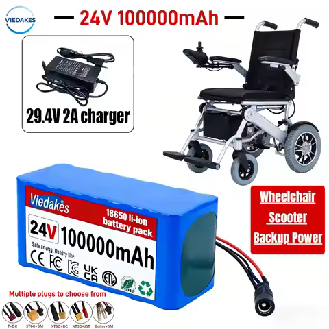 24V 100Ah 7S3P 18650 Rechargeable Battery Pack, with 29.4V 2A Charger, for Electric Wheelchair & Por