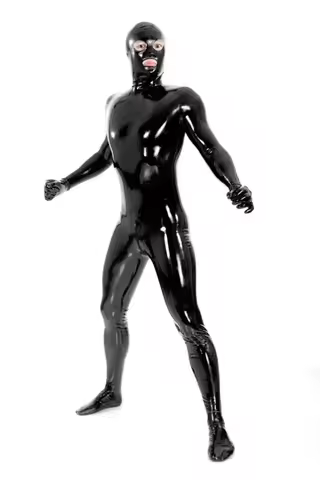 Classic Style 100% Latex Pure Black Cool Catsuit Full Body Suit Rubber Tights Clubs Halloween