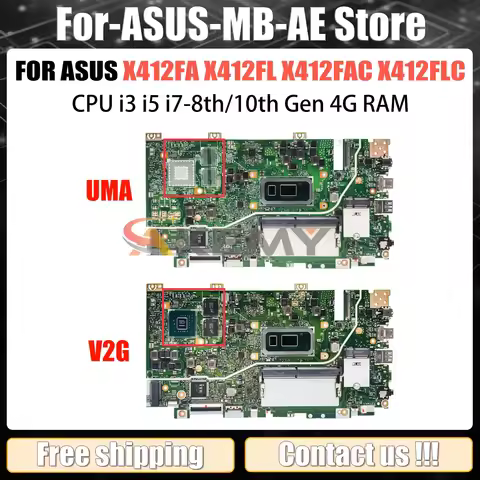For ASUS Vivobook S412F Mainboard V4000FJ V412F X412 X412F X412FA Laptop Motherboard CPU i3 i5 i7 4G