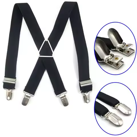 1Pc Adjustable Elastic Suspenders X Back Braces 2.5cm Width 4 Clips For Men And Women Pants Support