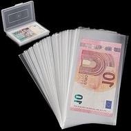 100 Pieces Dollar Bill Holder With Storage Box, Clear Paper Money Sleeves and Currency Holder, Bank