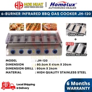 Homelux 6-burner JH-120 JH-120G Commercial Smokeless Infrared Auto BBQ Grill Gas Stove Pemanggang Satey Gas BBQ Grill