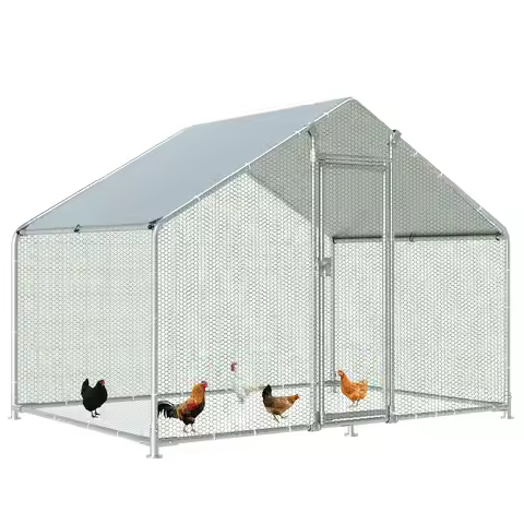 Large Metal Chicken Coop with Run, 9.84x6.4x6.56ft Walk-in Poultry Cage Pen, Outdoor Yard Waterproof
