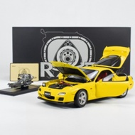 1:18 Diecast Mazda RX7 Spirit R Yellow Alloy Model | Detachable Rotary Engine | Limited JDM Collecti