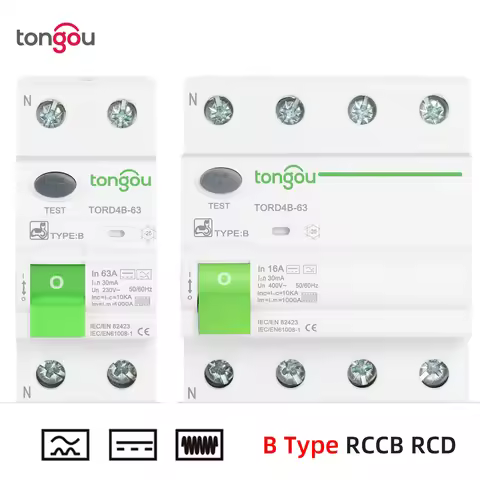 RCD RCCB Type B Earth Leakage Residual Current Circuit Breaker Evse 2P 4P AC 40a 63a 30ma 100ma 300m