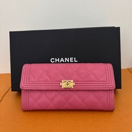 BOY CHANEL 掀蓋式長夾 小牛皮 金口 粉色