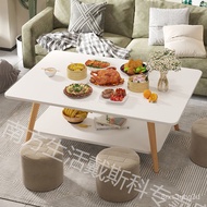 HY/💞Coffee Table Small Apartment Nordic Double-Layer Simplicity Modern Rental House Rental Living Room Sofa Table Rectan