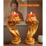 【Ready Stock】Buddha Hand Lotus Butter Candle Holders Creative Candlestick Lotus Lamp Stand Decor A P