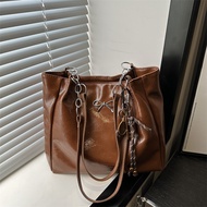 Women's Handbag Large Tote Bag in Shiny Leather with Charm - Loose Form to Fit Laptop, Work Items - 