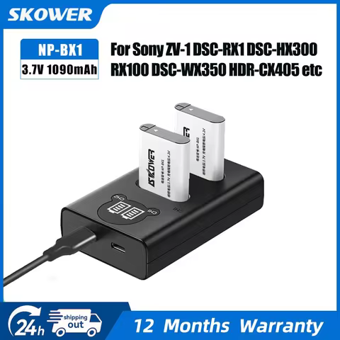 SKOWER NP-BX1 Battery NPBX1 for Sony Camera FDR-X3000R ZV-1F DSC-RX100 M7 M6 HX400 HX60 WX350 AS300V