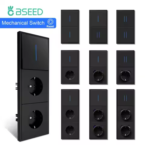 BSEED Reset Switch 16A Wall Power Socket Europe Large Button Indicator Wall Light Switches Type-C US