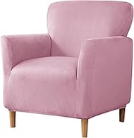 MIFXIN Banquet Armchair Slipcovers Chair Cover Velvet Stretch Armchair Sofa Cover 1 Piece Spandex Elastic Furniture Protector Couch Slipcover for 1-Seater Sofa with Arms (Pink)