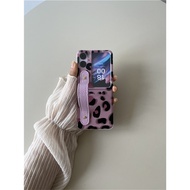 Korean Luxury Senior Purple Leopard Wrist Strap Phone Case for OPPO Find N2 FLIP findn2 flip Find N2 Flip Shockproof Back Cover