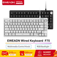 EWEADN Wired Keyboard F75 Multimedia Control Knob RGB Lighting Effects Ergonomic Design USB Ergonomi