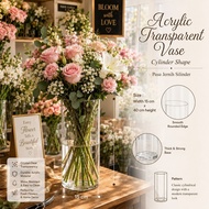 Acrylic Transparent Cylinder Vase 15cm x 40cm | Pasu Bunga Jernih Silinder | Pasu Bunga Hiasan Rumah