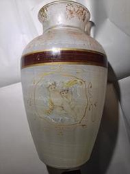 日本古董 歐洲 義大利 金箔入 小天使圖 大玻璃花瓶/花器 17x38公分