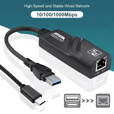 External USB 2.0 Network Card Mini Type C to RJ45 Lan Ethernet Adapter Cable 100/1000Mbps For Window