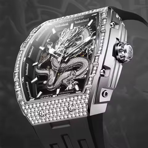 BONEST GATTI Men's Fashion Mechanical Watch with Silicone Strap Dragon Design Luminous Business Wris