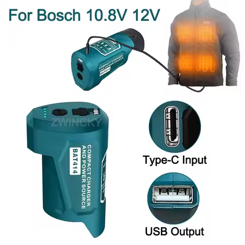 Battery Adapter Charger For Bosch 10.8V 12V Li-ion Battery for 12V Heated Jacket With USB DC 12V Por
