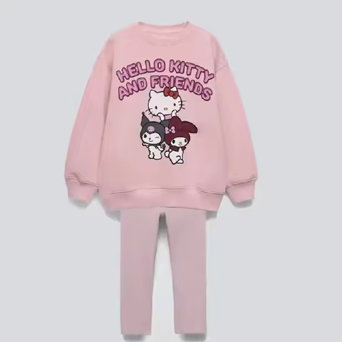 Hello Kitty Printed Clothing Set Suitable For Girls Autumn/winter Set Cartoon Children's Hoodie Set 