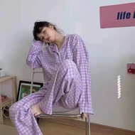 Ready Stock Women Korean Style Pyjamas Long Sleeve Pants Loose Sleepwear Nightwear Baju Tidur Plus Size
