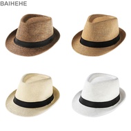 BAIHEHE Straw Panama Cap Unisex Gangster Cap Fashion Jazz Dress Hat