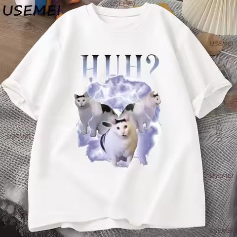 Huh Cat Chonky Ben Meme Cat T Shirt Man Rap 90s Vintage Graphic T Shirts Harajuku Cotton Short Sleev