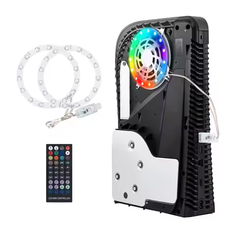 8-Color Atmosphere Light LED Light Strip with Remote Control Cooling Fan Bar Sticker for PS5/PS5 Sli