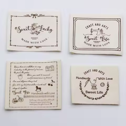 100pcs Handmade Label/Cloth Private Label Printed Cotton Label Tag Garment Print Tag Clothing Cotton