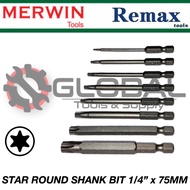 🇲🇾 READY STOCK 🇲🇾 REMAX STAR ROUND SHANK BIT 1/4” x 75MM (T5/6/8/10/15/20/25/27/30/40/45) 🇼🇸 MADE IN TAIWAN