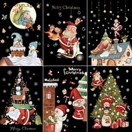 Uloverun New Christmas Decoration Window Stickers Santa Gifts Merry Christmas Mirror Sticker Xmas Tree Window Glass Sticker New Year 2023 SG