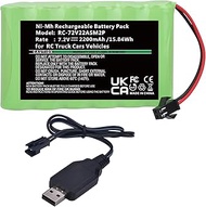 PowerTrust 7.2 V 2200 mAh Ni-Mh AA Battery with SM-2P 2-Pin Plug and 7.2 V USB Charging Cable for RC