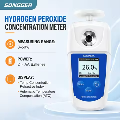 Digital Hydrogen Peroxide Tester H2O2 Concentration Meter 0-50% Portable Refractometer with ATC LCD 