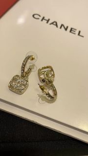 頂級小香23P滿鑽雙C鏤空方塊吊墜耳釘耳環（香港實拍/支持退換）