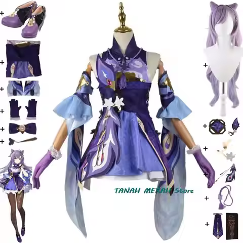 Anime Game Genshin Impact Keqing Kequeen Ke Qing Cosplay Costume Purple Wig Shoes Liyue Qixing Dress
