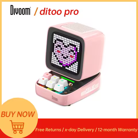 Divoom Ditoo-Pro Retro Pixel Art Bluetooth Portable Speaker Alarm Clock DIY LED Display Board, Cute 